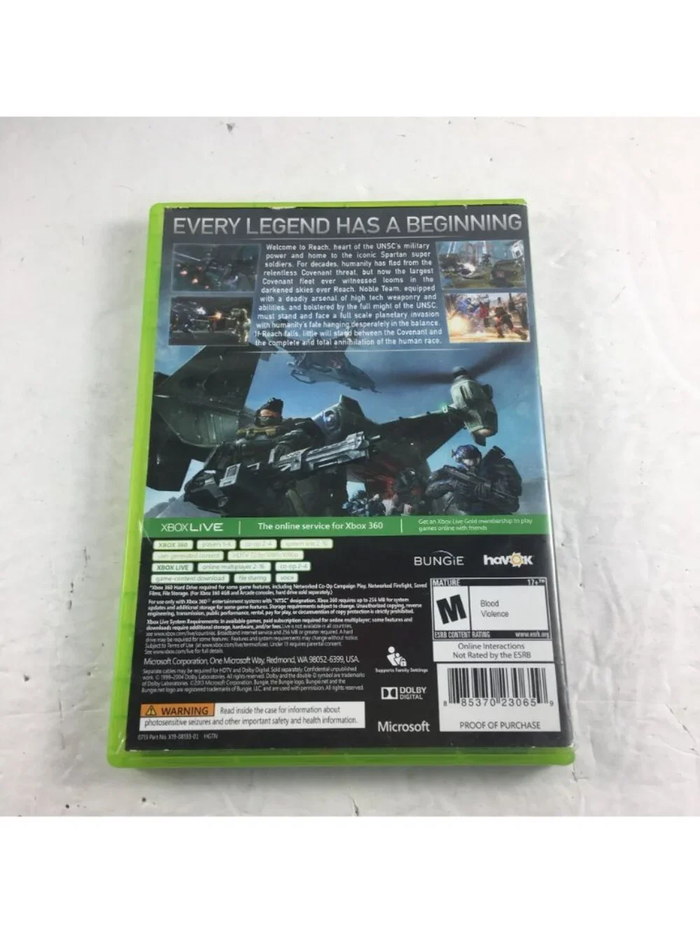 MICROSOFT XBOX 360 HALO REACH PLATINUM HITS MANUAL INCLUDED